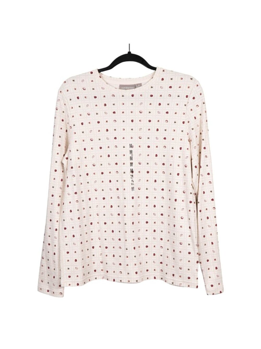 Croft & Barrow Apple TShirt M Womens VTG New Long Sleeve Cream Fall Teacher